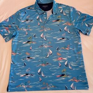 Size LARGE Crown & Ivy Blue Sailboat Nautical Polo Shirt Mens